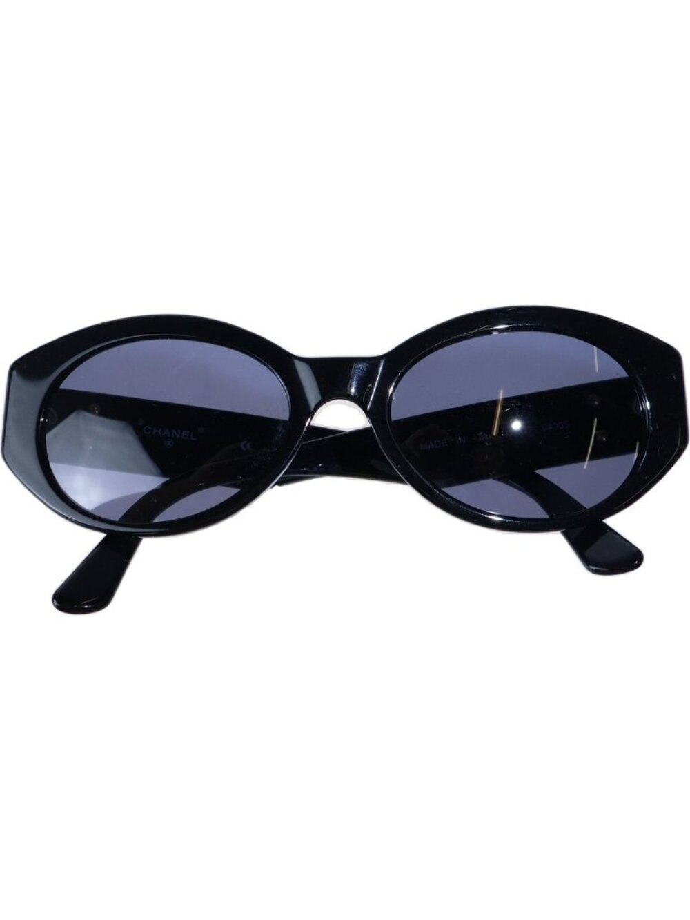 Chanel CC Logo Oval Shape Sunglasses Eyewear Black